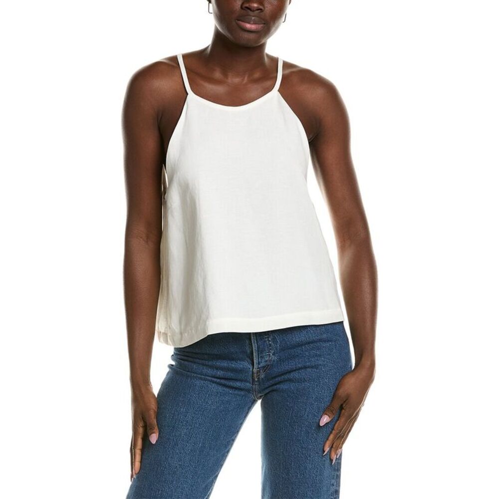 Emerson Fry Womens  High Neck Linen-Blend Tank Top, Ivory